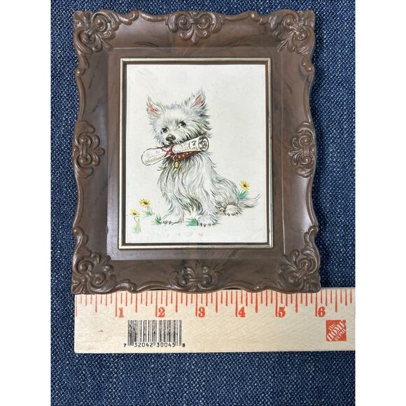 Vintage Plastic Framed Dog Print West Highland White Terrier 7” x 6” - Picture 7 of 7